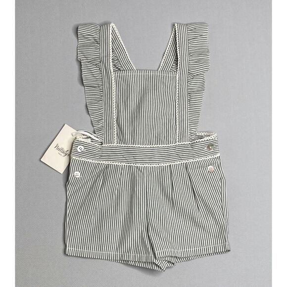NWT Natalys Paris Lurex Stripe Adelaide Ruffled Romper Vert de Gris Girls 6 Mo